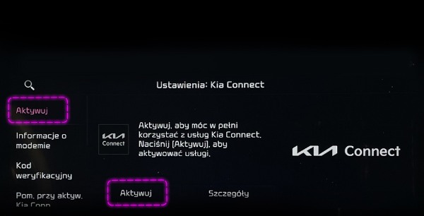 Kia Connect aktywacja w samochodzie - krok 4